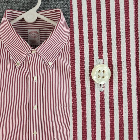Brooks Brothers 16 35 Traditional Button-Down Red Striped Cotton Non-Iron Mens - Picture 1 of 16